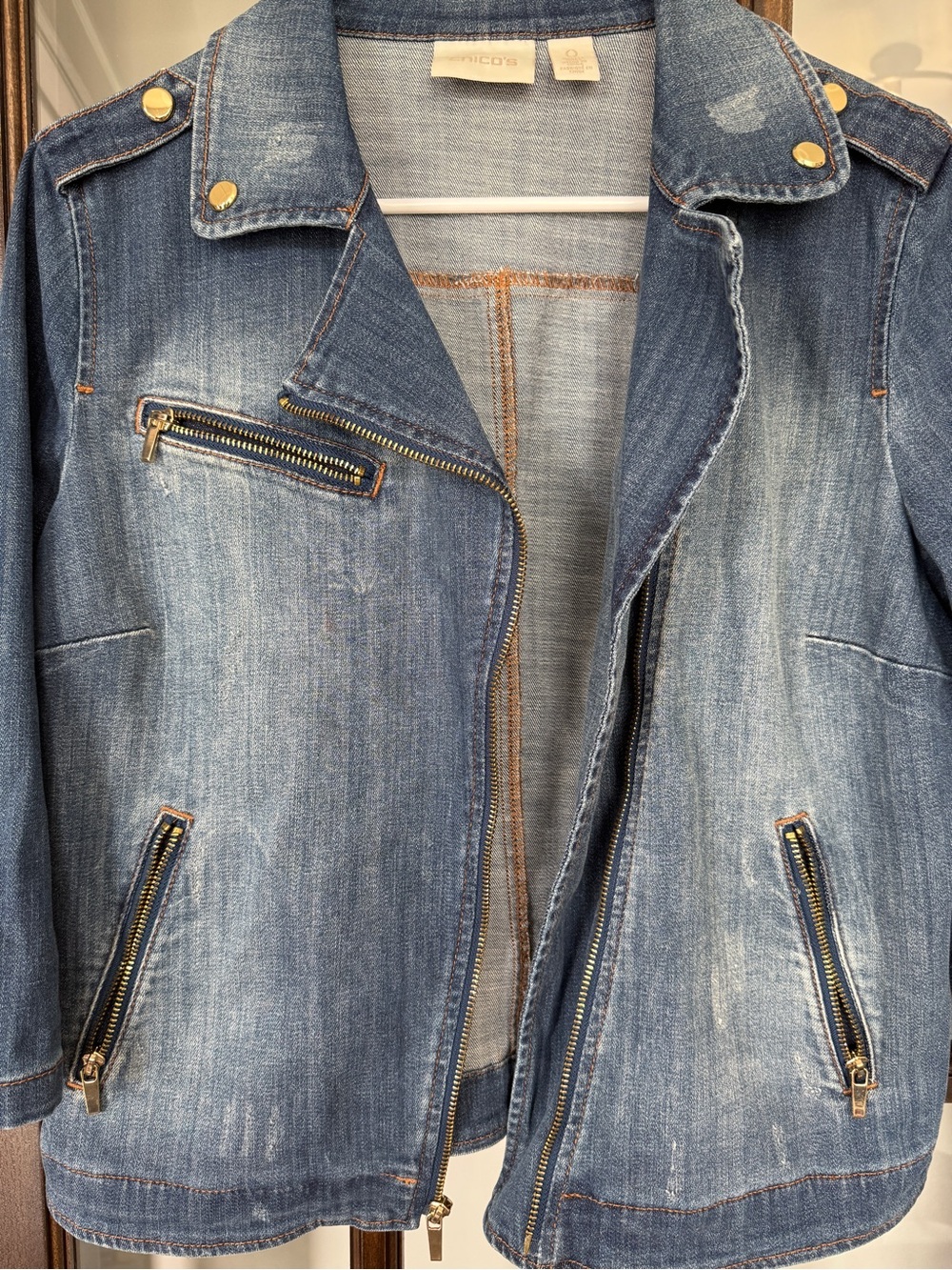 Chico's Distressed Blue Denim Moto Jacket - Picture 5 of 7
